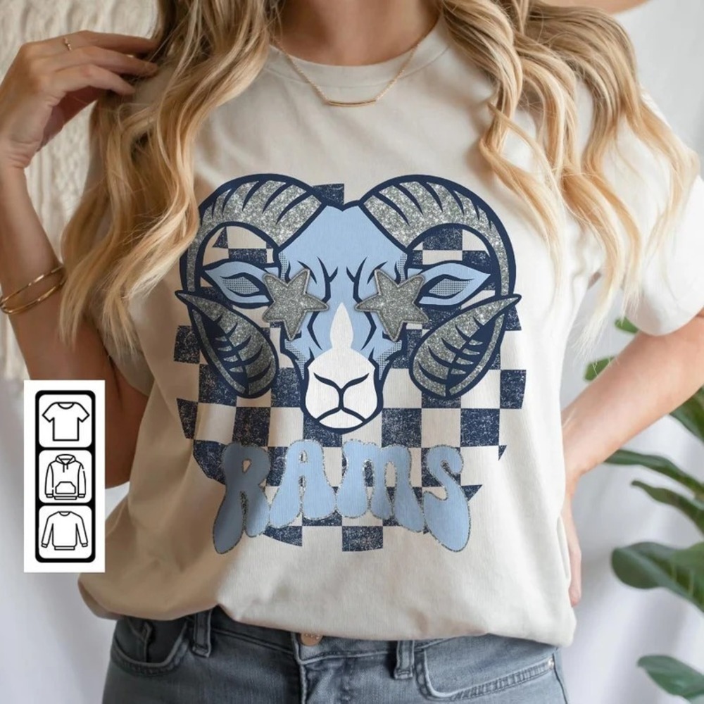 Rams Football V1 Shirt, Retro Football Vibes, Groovy Football Mom Tee